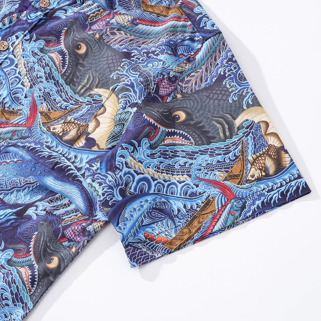 Men's Oceanic Pursuit Cotton Button-down Hawaiian Shirt