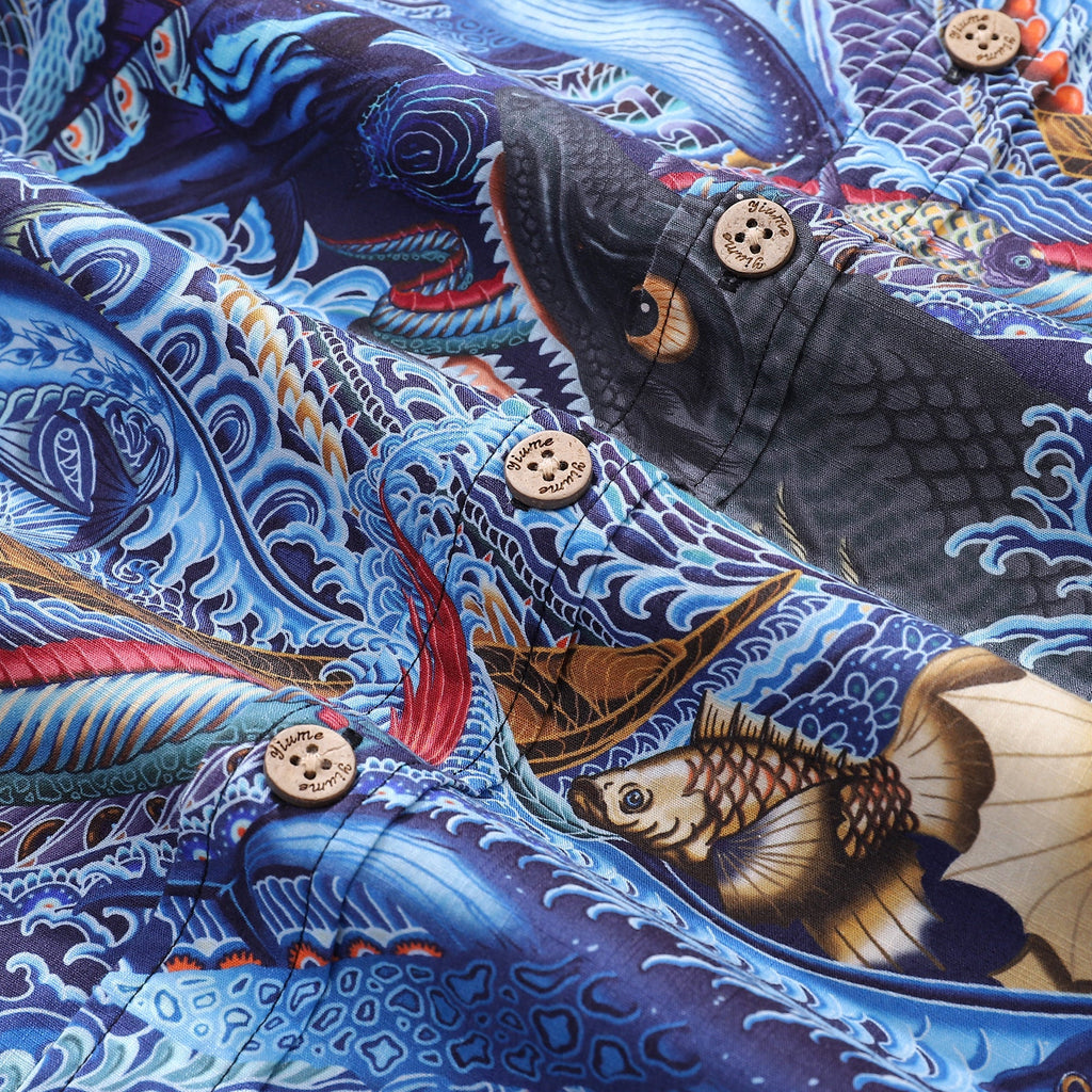 Men's Oceanic Pursuit Cotton Button-down Hawaiian Shirt