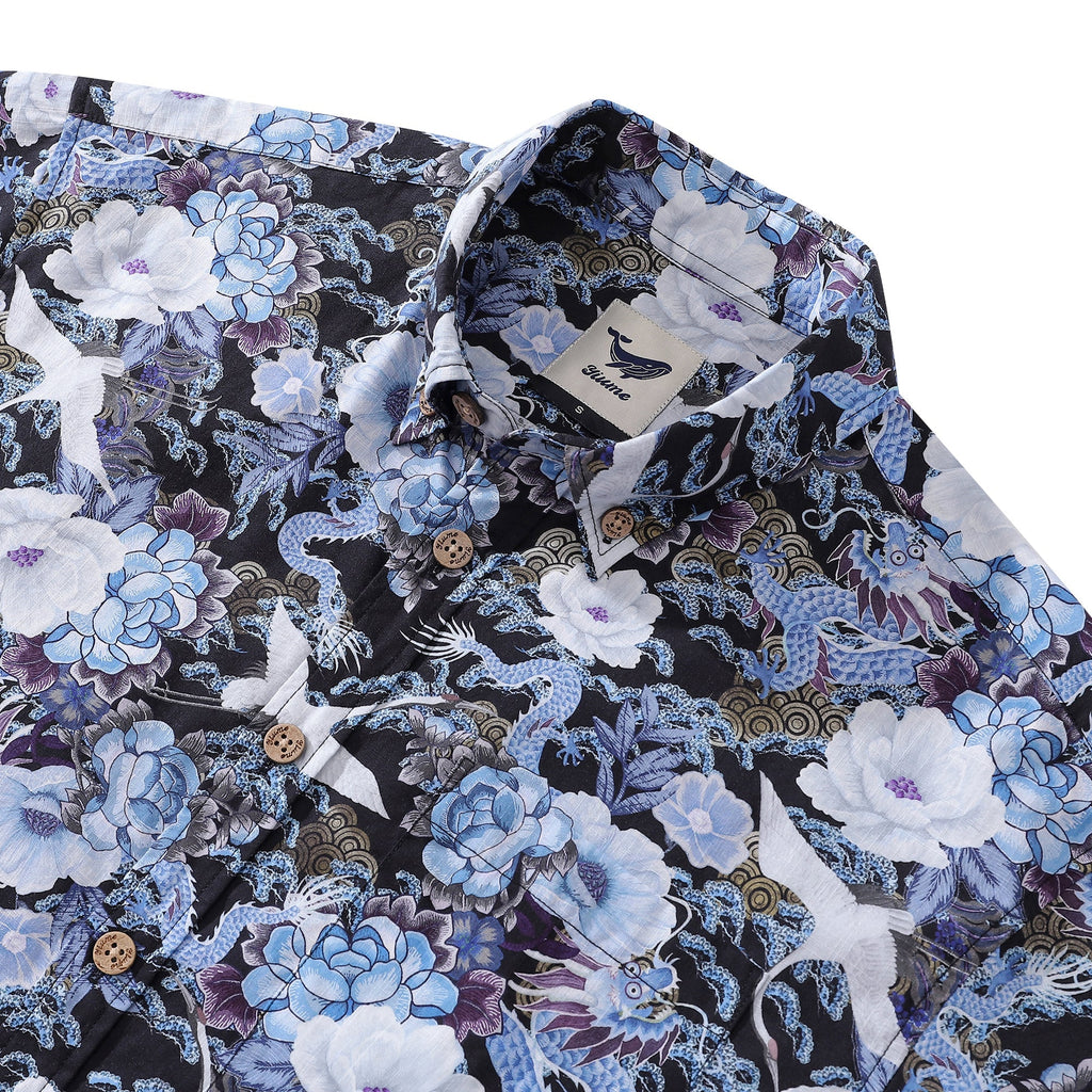 Mystic Serenity Floral Print Cotton Short Sleeve Hawaiian Shirt