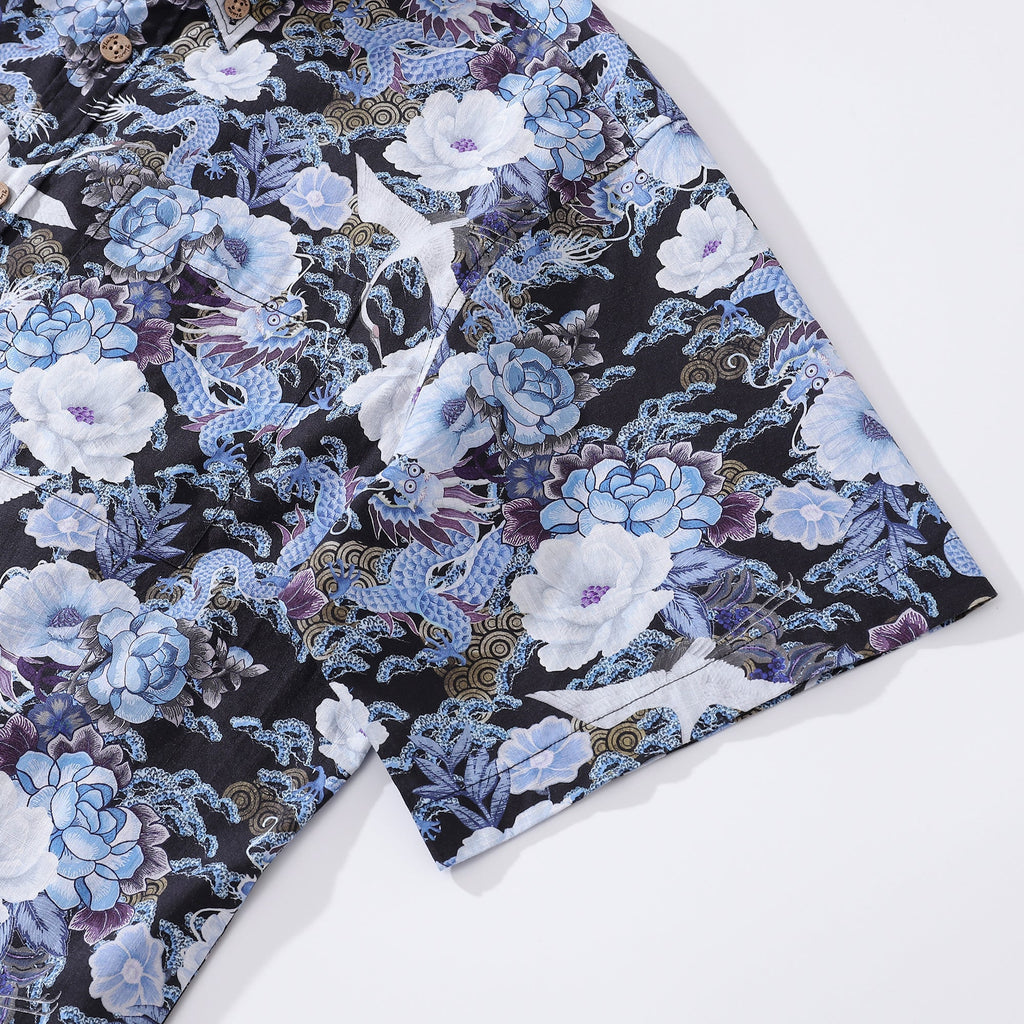 Mystic Serenity Floral Print Cotton Short Sleeve Hawaiian Shirt