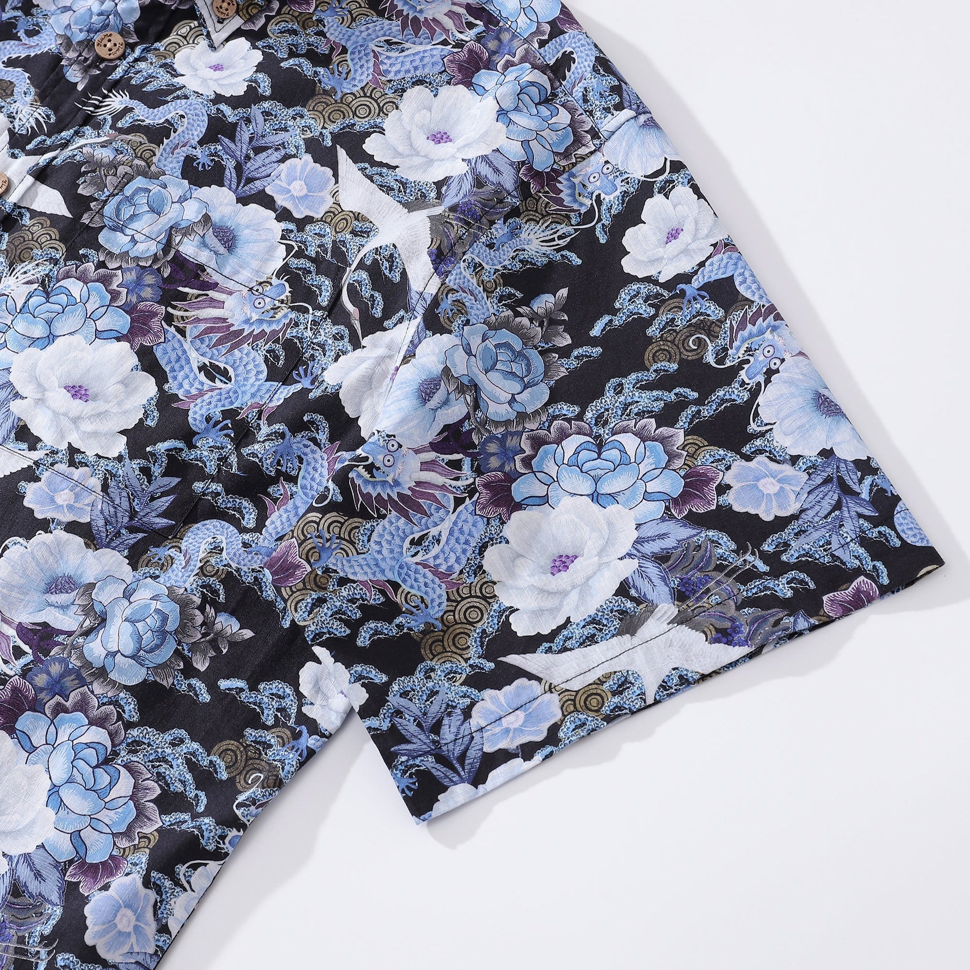 Mystic Serenity Floral Print Cotton Short Sleeve Hawaiian Shirt