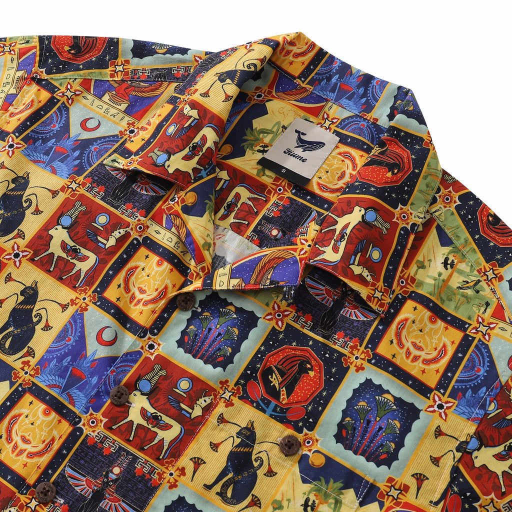 1940s Vintage Hawaiian Shirt Ancient Egyptian Totem Camp Collar