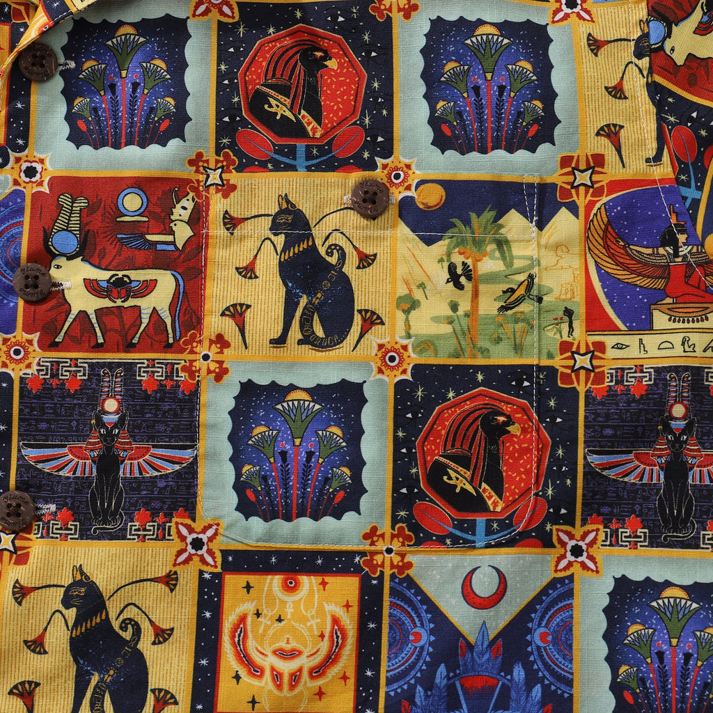 1940s Vintage Hawaiian Shirt Ancient Egyptian Totem Camp Collar