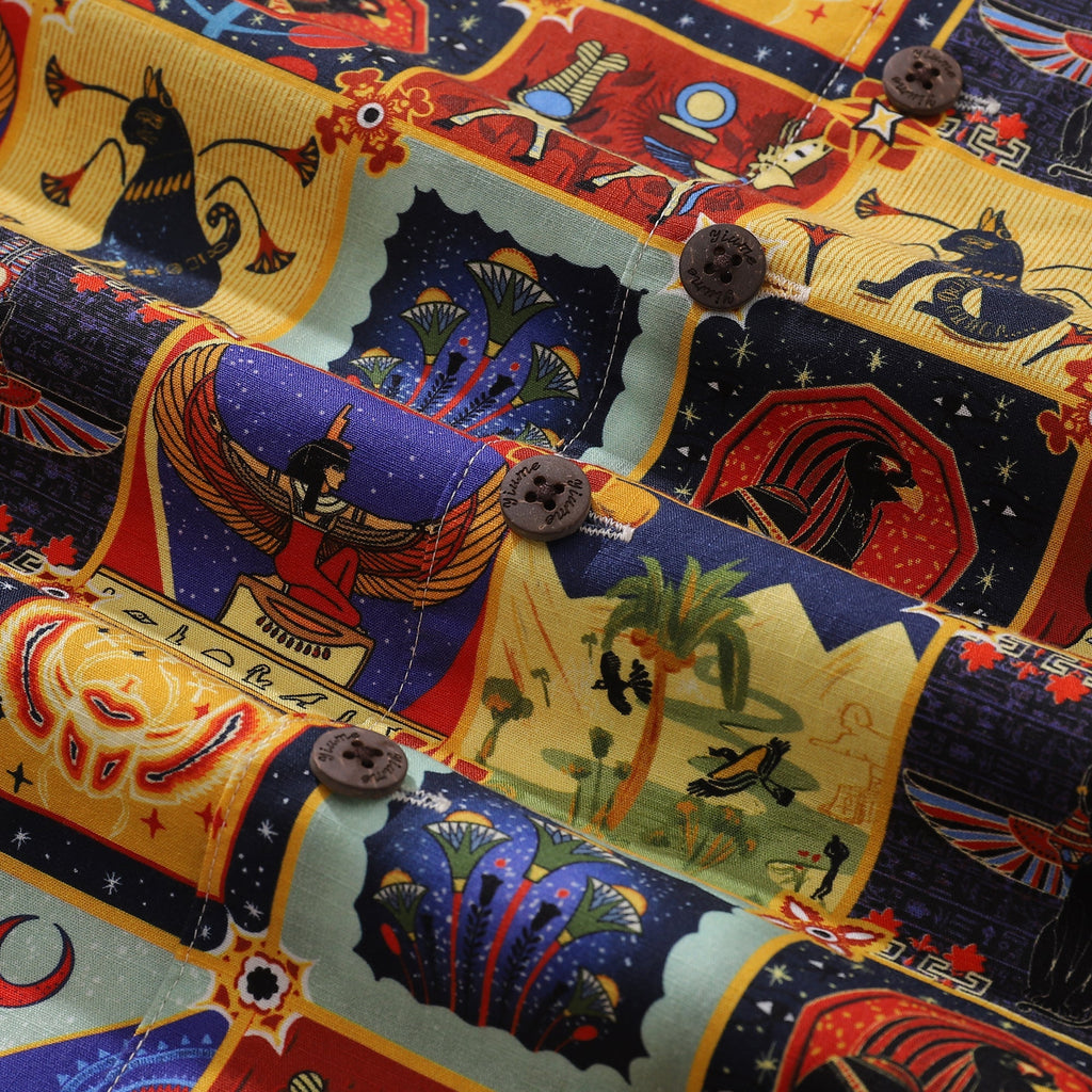 1940s Vintage Hawaiian Shirt Ancient Egyptian Totem Camp Collar