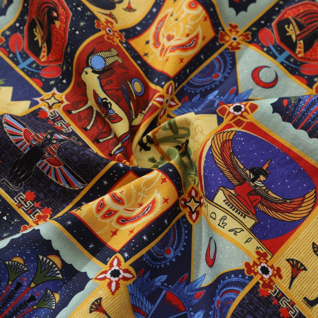 1940s Vintage Hawaiian Shirt Ancient Egyptian Totem Camp Collar