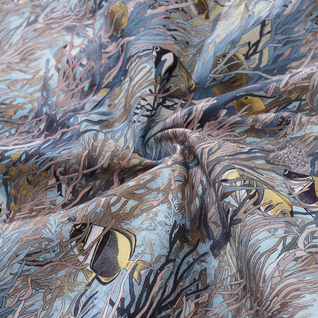 Tropical Fish Print Cotton Short Sleeve Hawaiian Button-Down Shirt