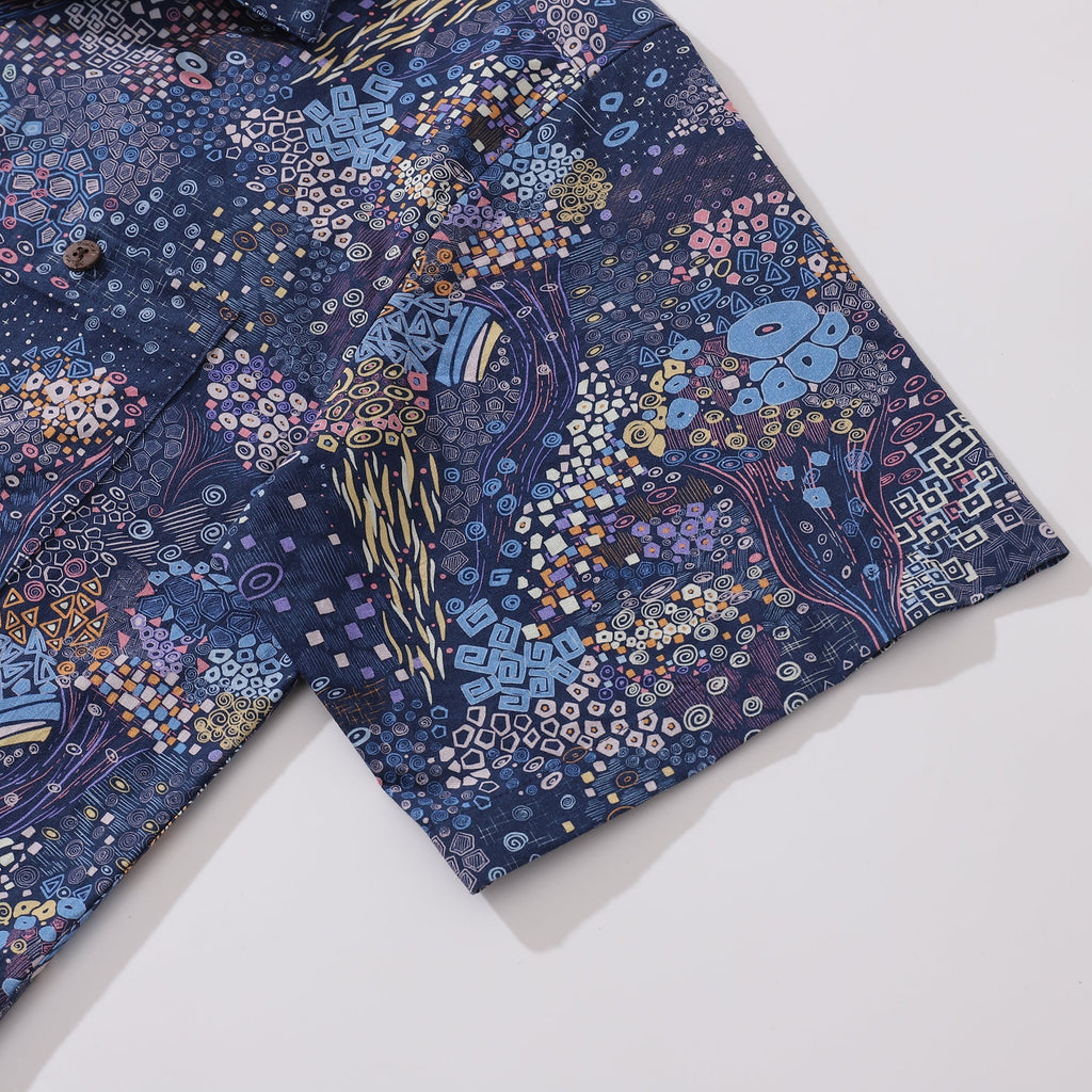 Luminous Wonders Geometric Print Unisex Cotton Camp Shirt