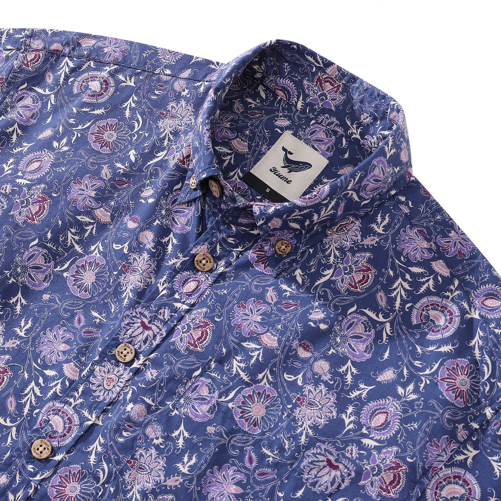 Men's Mystic Flowers Print Cotton Button-down Aloha Shirt