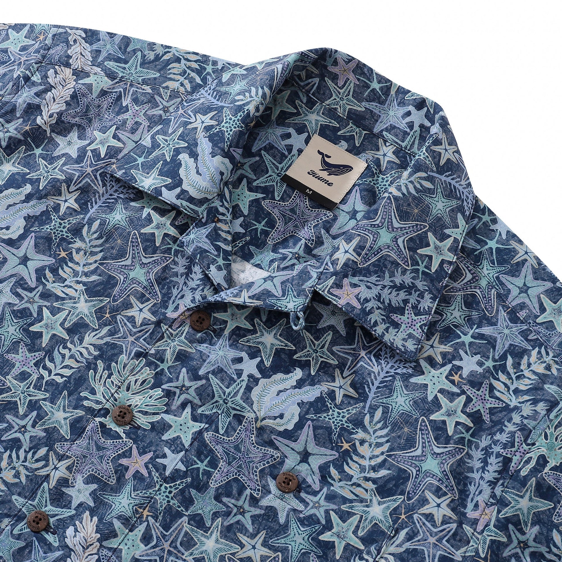 Men's Sea Stars and Coral Hawaiian Shirt - 100% Cotton Camp Collar