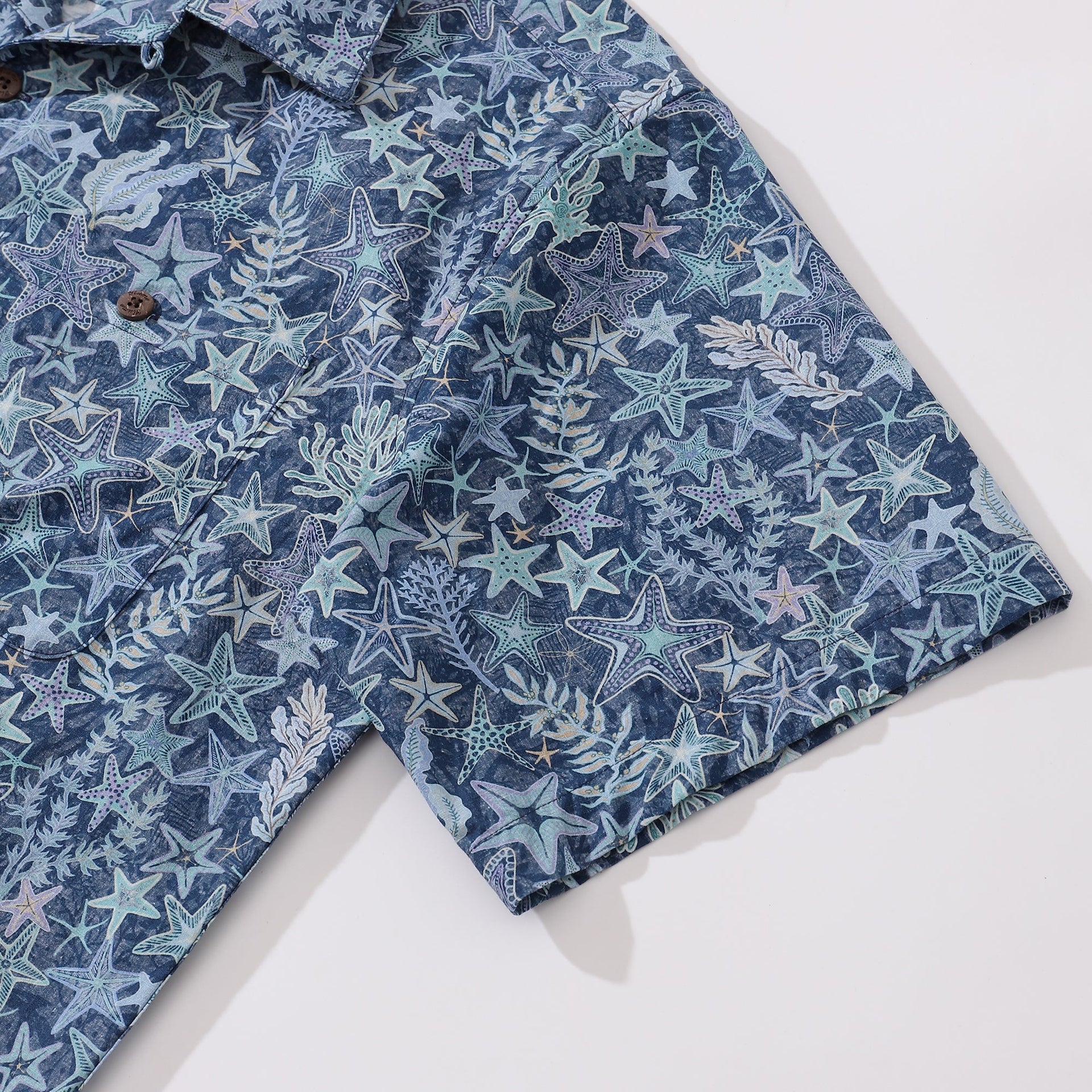 Men's Sea Stars and Coral Hawaiian Shirt - 100% Cotton Camp Collar