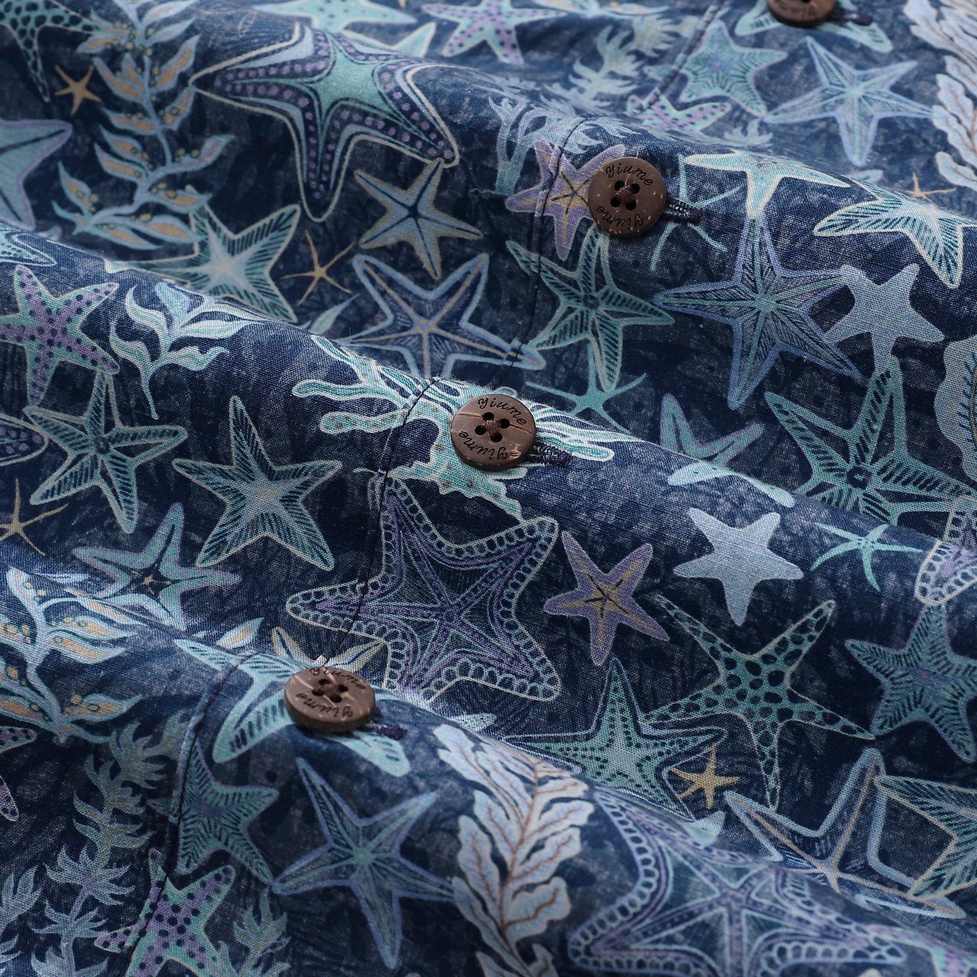 Men's Sea Stars and Coral Hawaiian Shirt - 100% Cotton Camp Collar