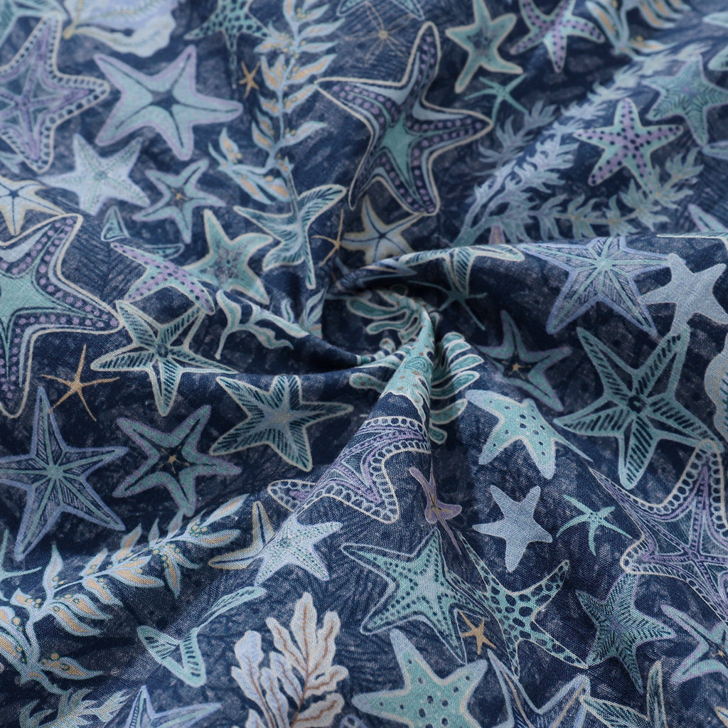 Men's Sea Stars and Coral Hawaiian Shirt - 100% Cotton Camp Collar