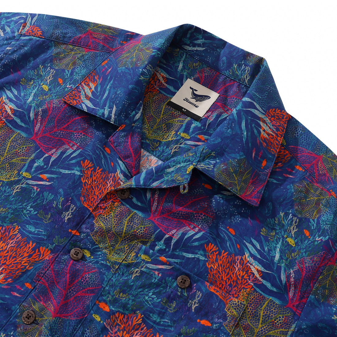 Unisex Tropical Aquarium Print Camp Collar 100% Cotton Shirt