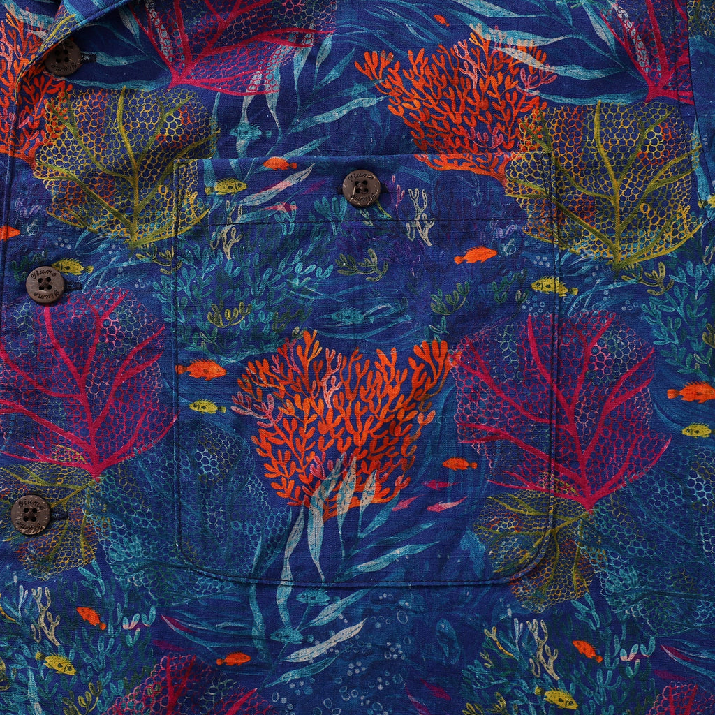Unisex Tropical Aquarium Print Camp Collar 100% Cotton Shirt