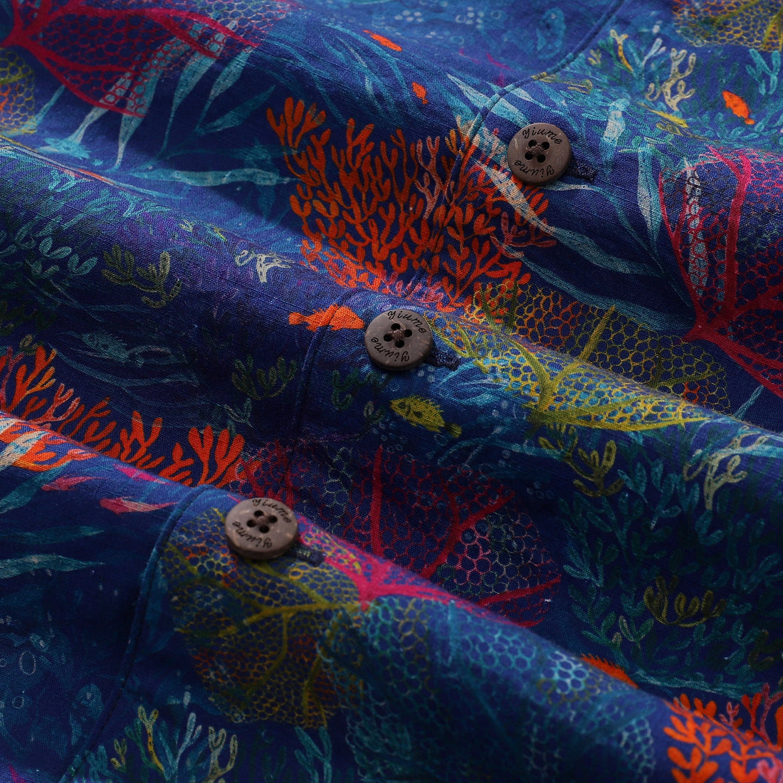 Unisex Tropical Aquarium Print Camp Collar 100% Cotton Shirt