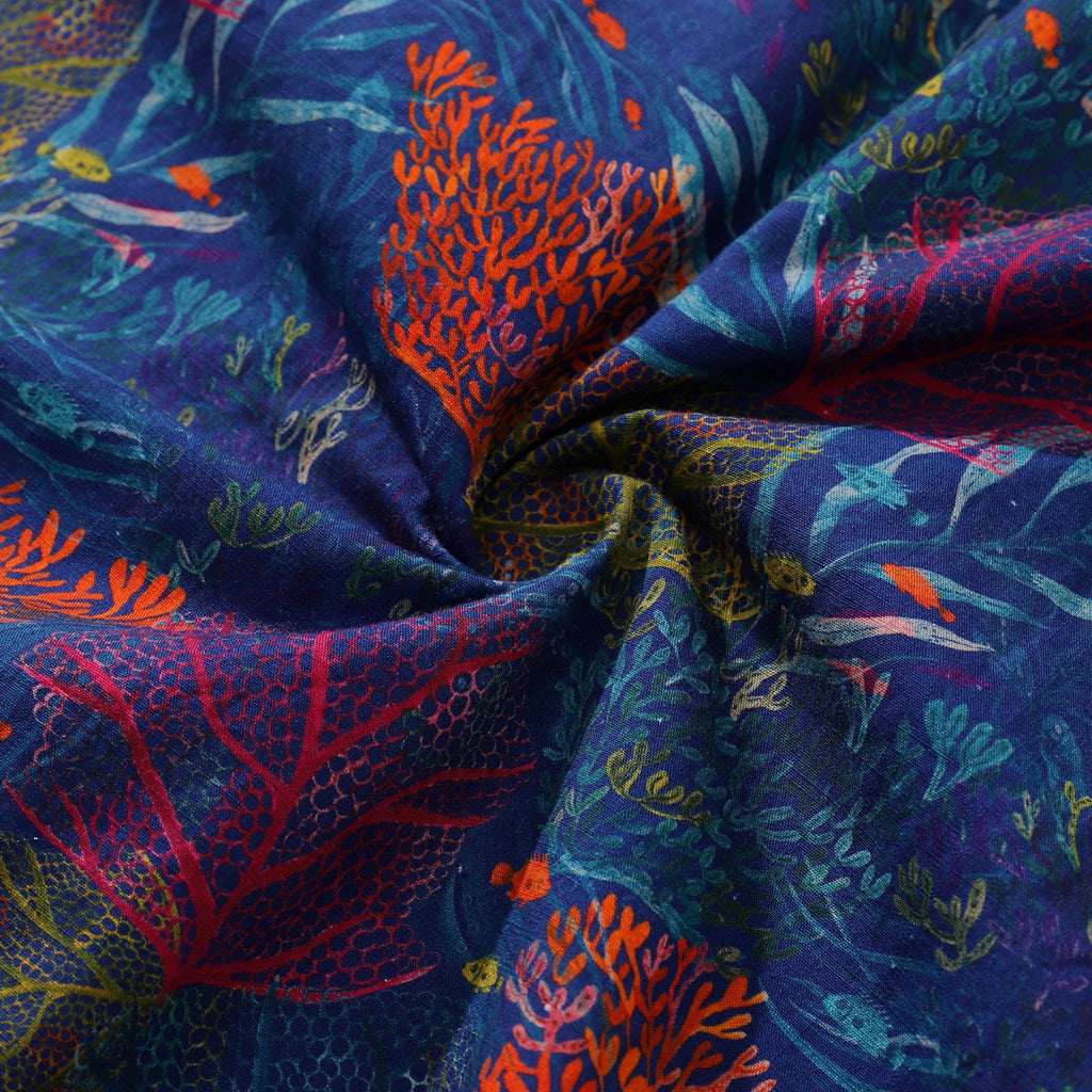 Unisex Tropical Aquarium Print Camp Collar 100% Cotton Shirt