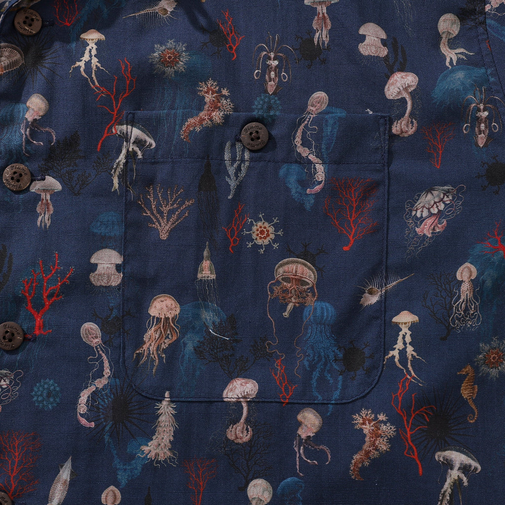 Men's Oceans and Coral Hawaiian Shirt - 100% Cotton Camp Collar