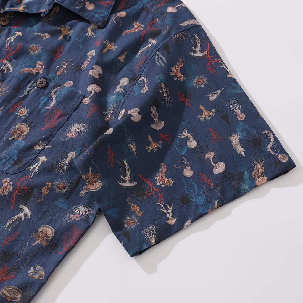 Men's Oceans and Coral Hawaiian Shirt - 100% Cotton Camp Collar