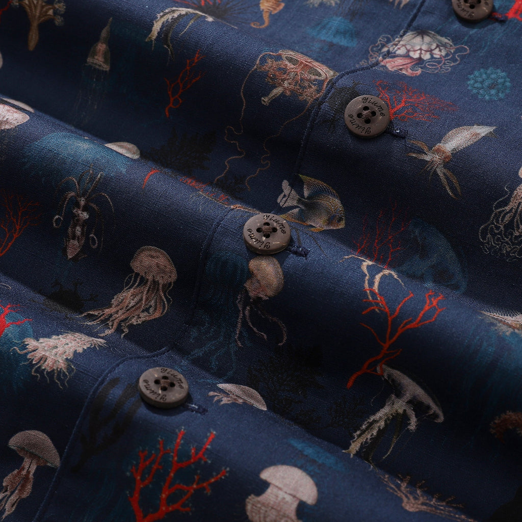 Men's Oceans and Coral Hawaiian Shirt - 100% Cotton Camp Collar