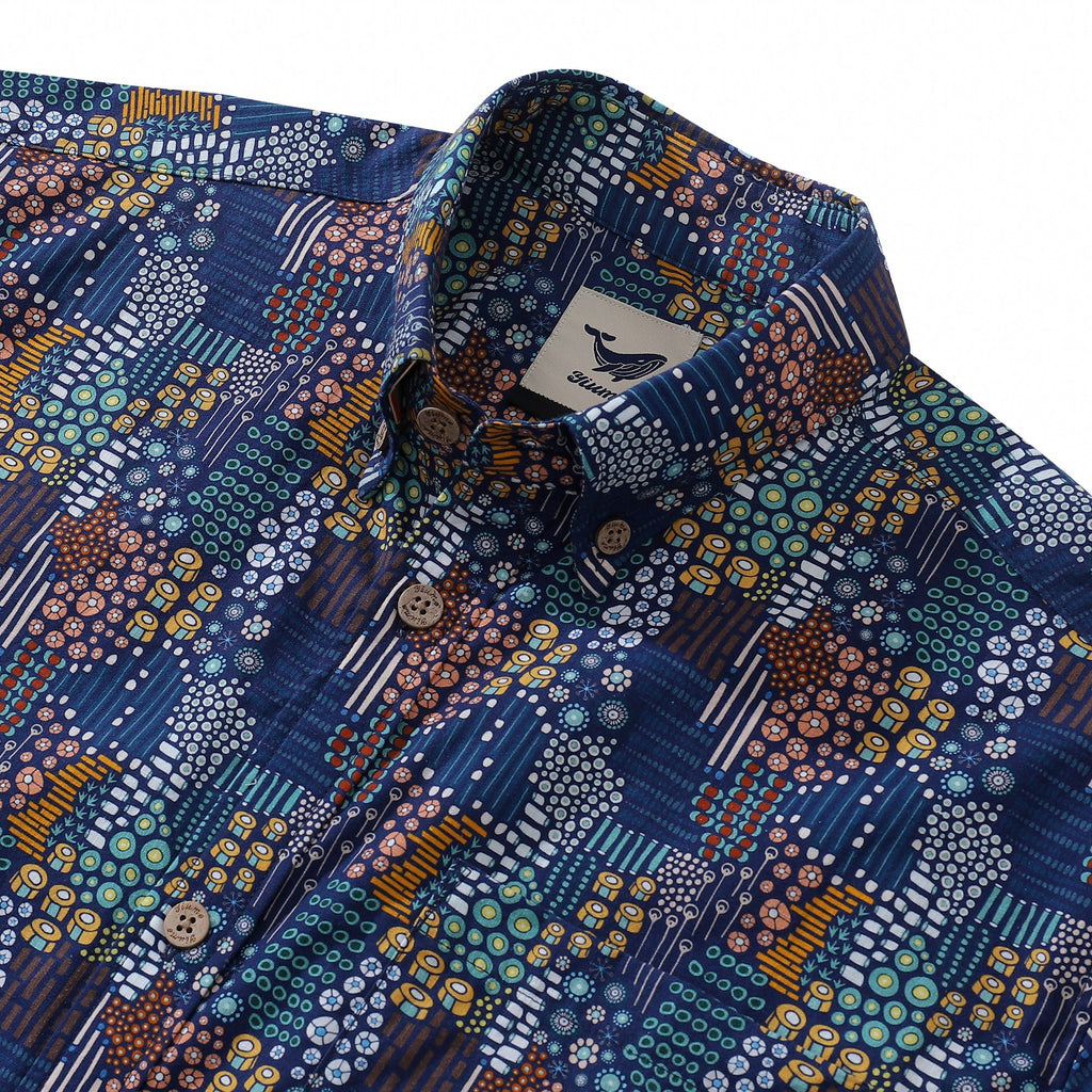 Men's Abstract Bead Pattern Hawaiian Button-Down Tropical Shirt