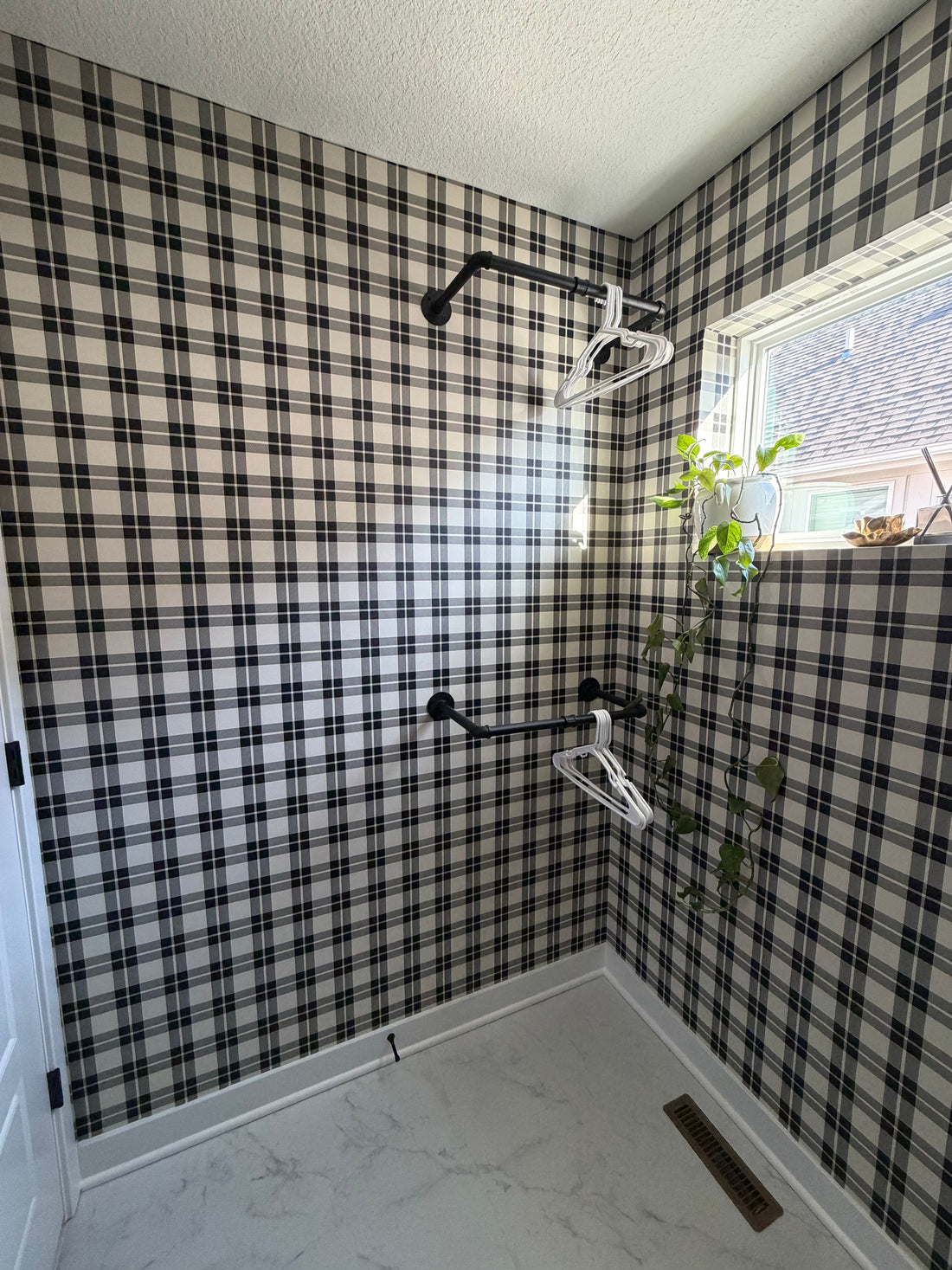 Channing Removable Plaid Wallpaper in Black, Blue, Pink and Beige