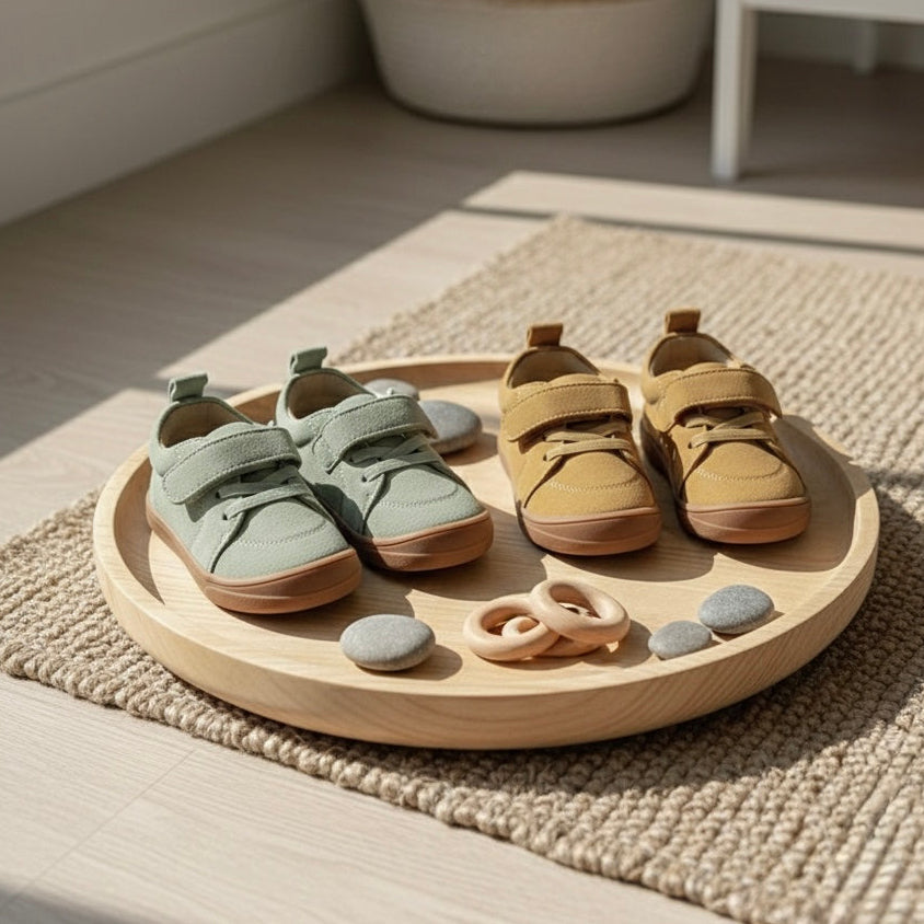 Pre-Order Moss Barefoot Kids Sneakers – Suede Leather, Flexible Sole, Velcro Closure