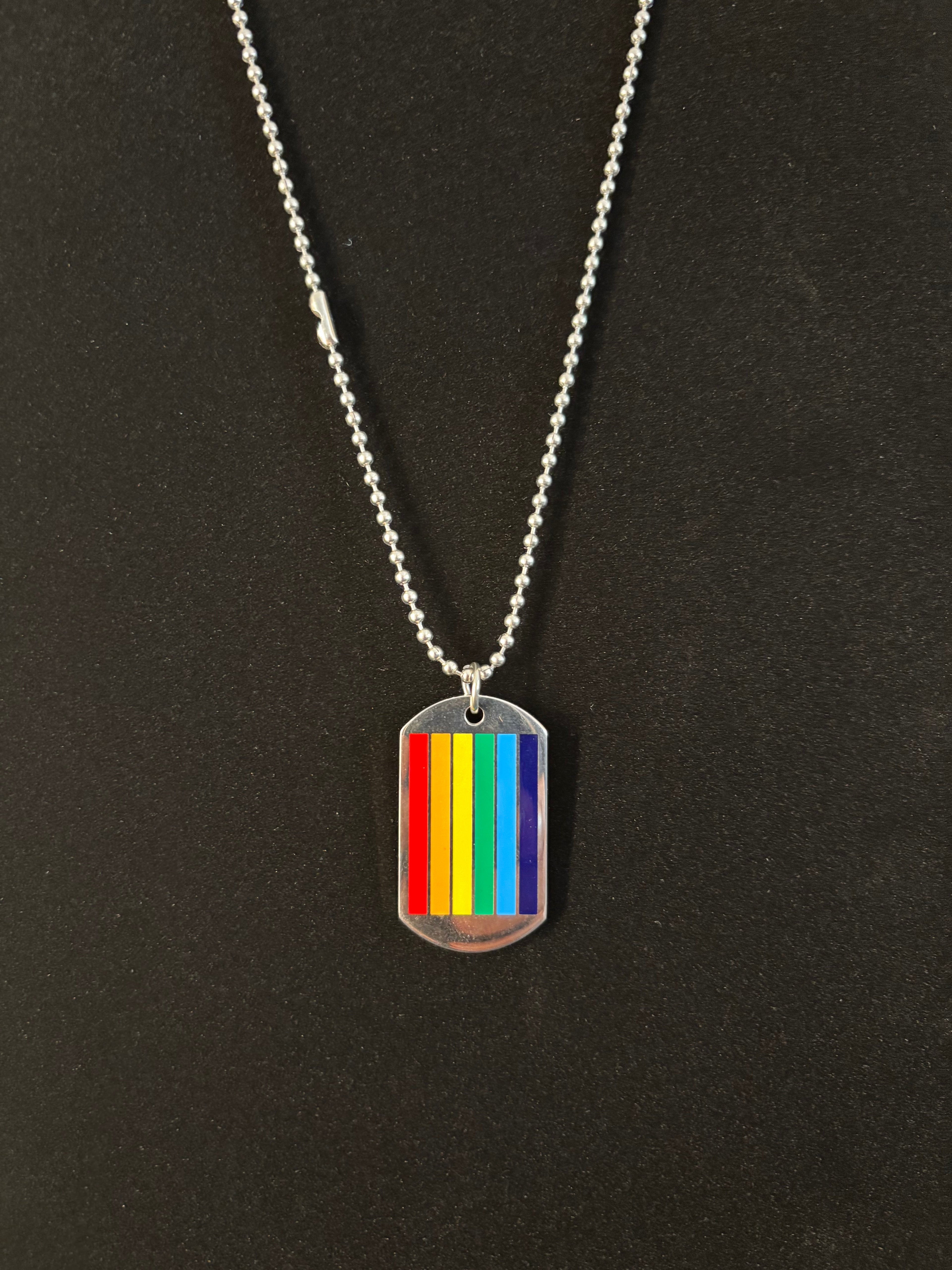 Rainbow Dog Tag Necklace – LGBTQ+ Pride Pendant on 24" Ball Chain