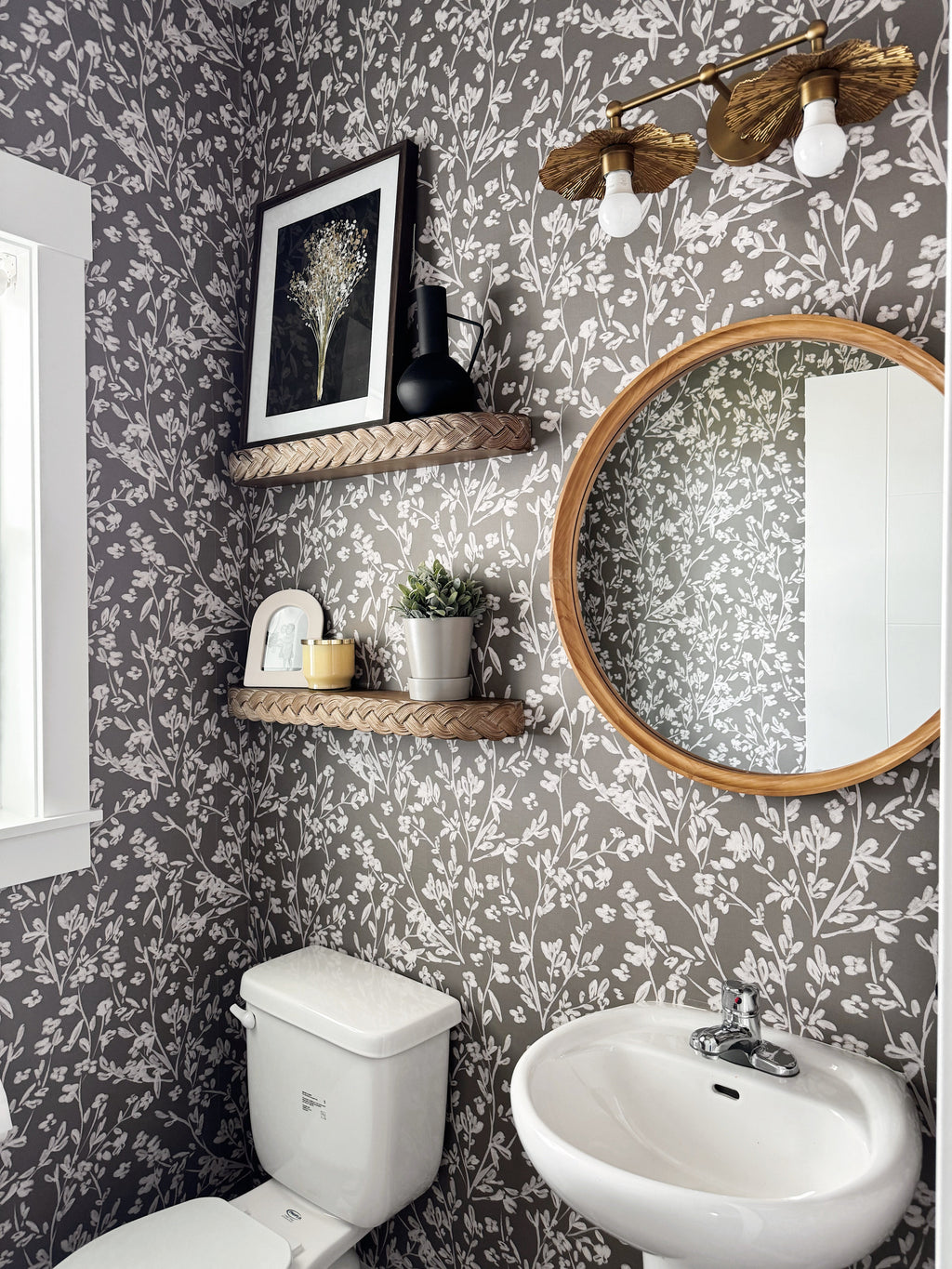 Edith Floral Wallpaper: Modern Farmhouse Taupe Wall Art