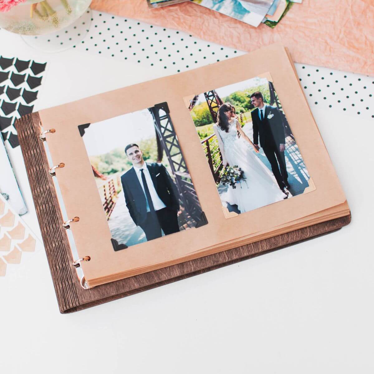 Personalized Wooden Wedding Album & Honeymoon Keepsake Book
