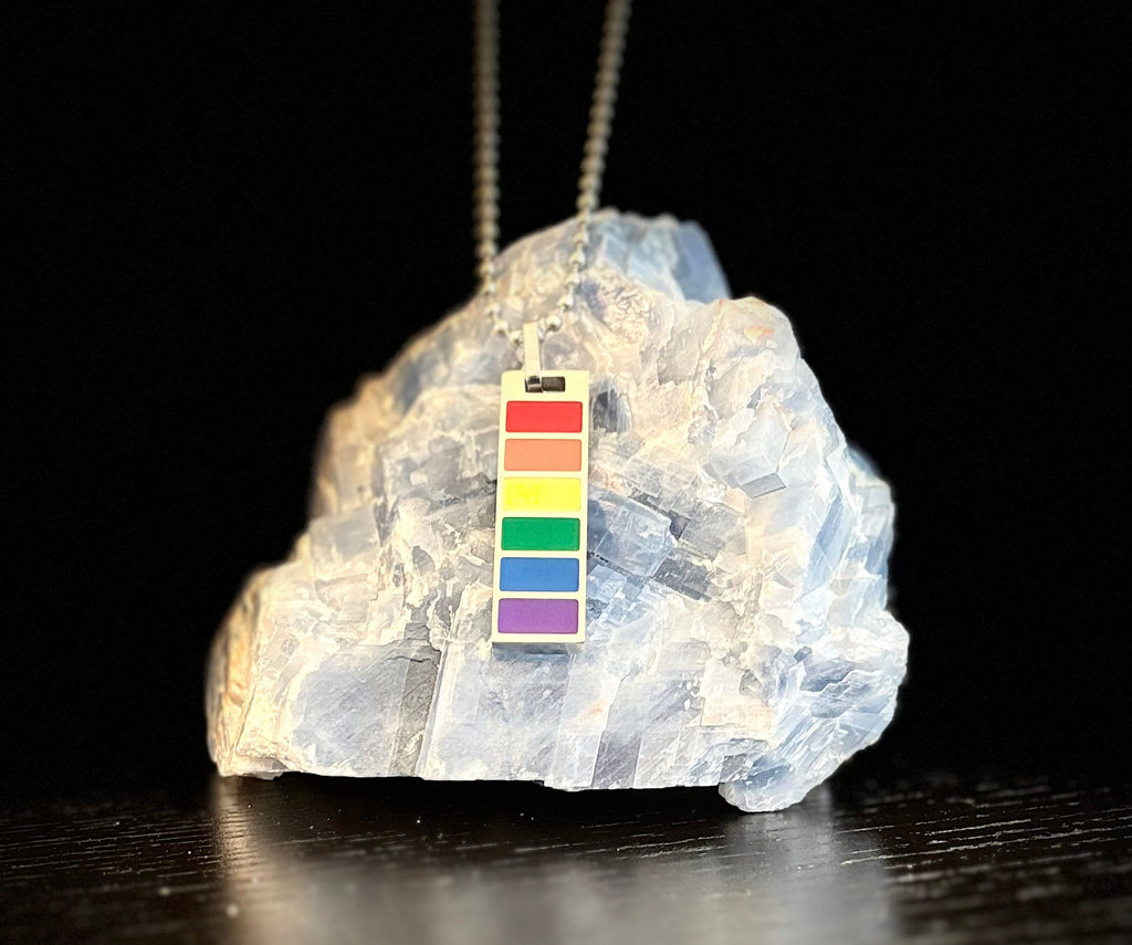 LGBTQ+ Pride Bar Pendant Necklace – Rainbow Enamel on Stainless Steel