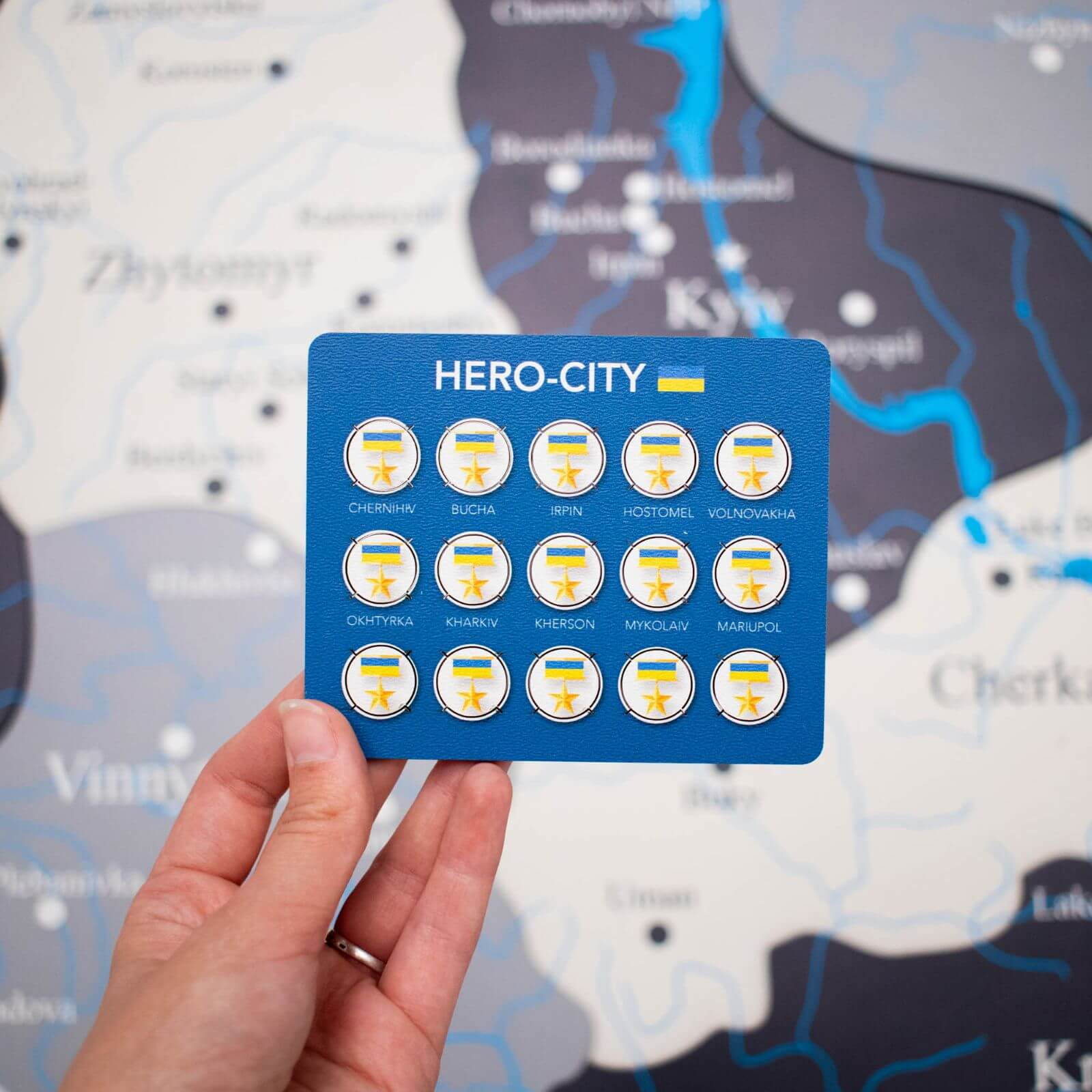 UA Hero-Cities Wooden Map Pins - Set of 15 Patriotic Decor