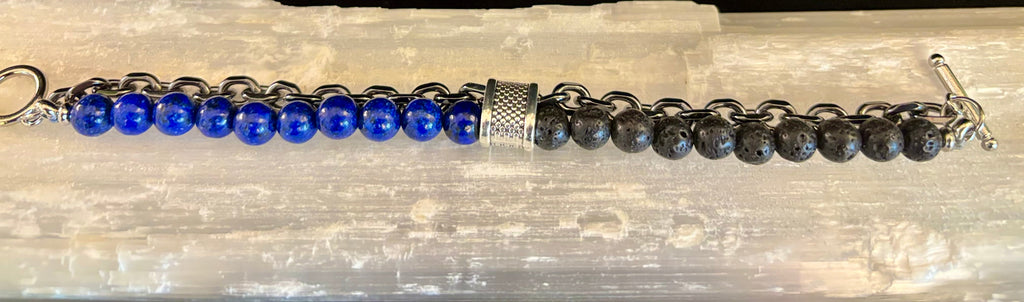 Lapis Lazuli or Tiger’s Eye Reiki-Infused Strength & Intention Bracelet with Silver-Tone Chain (Medium–Large Wrist)