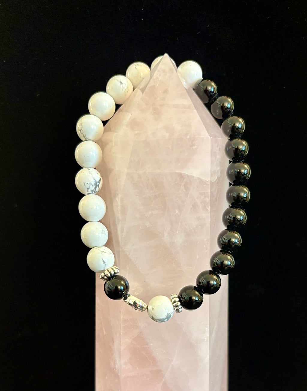 Yin Yang Energy Bracelet Marbled White and Glossy Black Beads