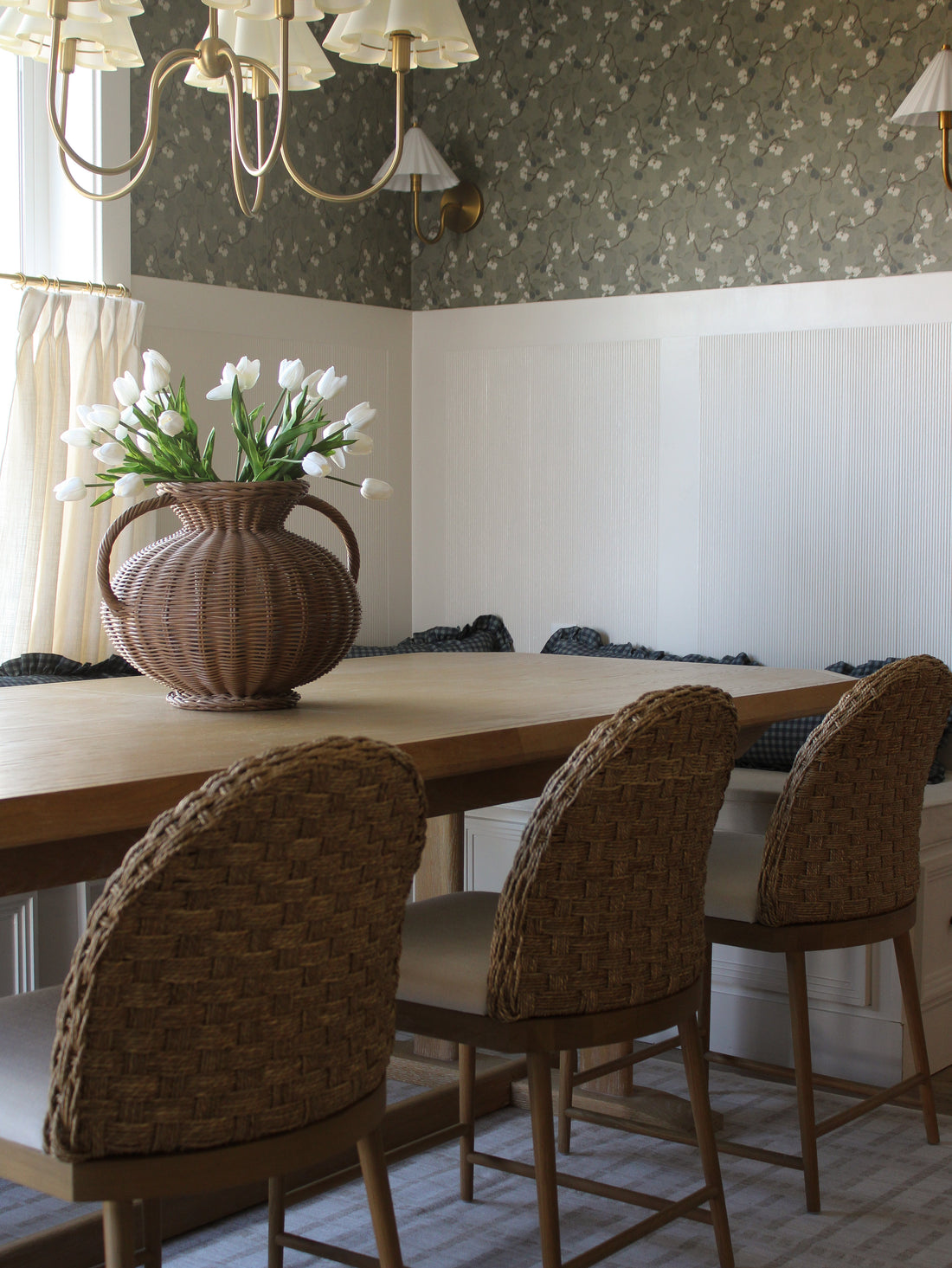 Rhodes Floral Wallpaper, Sage-Green and Brown Traditional Cottagecore