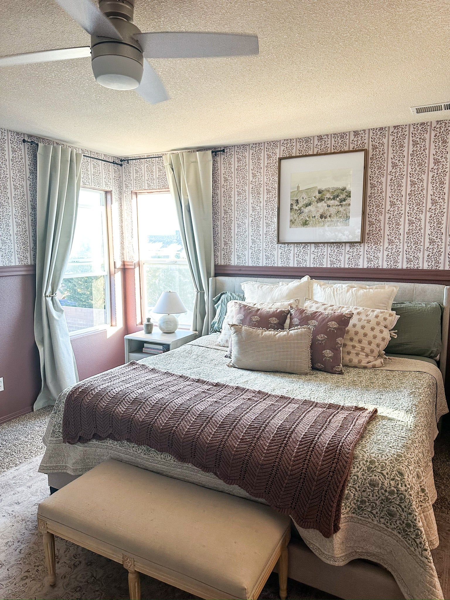Bridget Floral Removable Wallpaper in Dusty-Rose & Pale-Blue