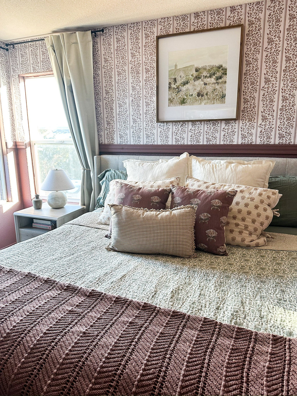 Bridget Floral Removable Wallpaper in Dusty-Rose & Pale-Blue