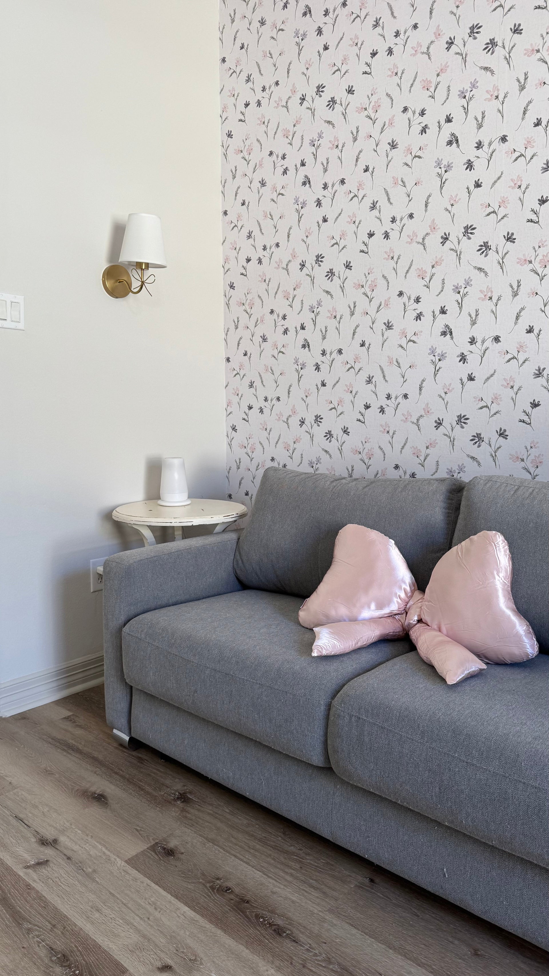 Mae Floral Removable Wallpaper in White, Pale-Pink and Grey