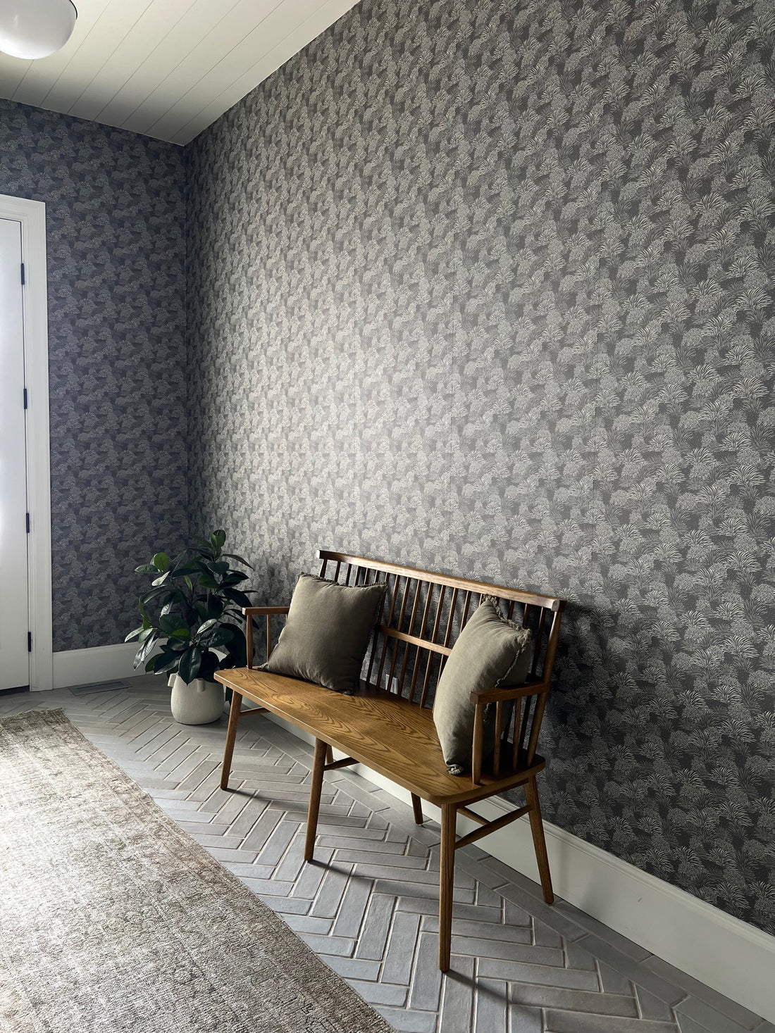 Morrigan Minimalist Wallpaper in Charcoal, White & Light Blue