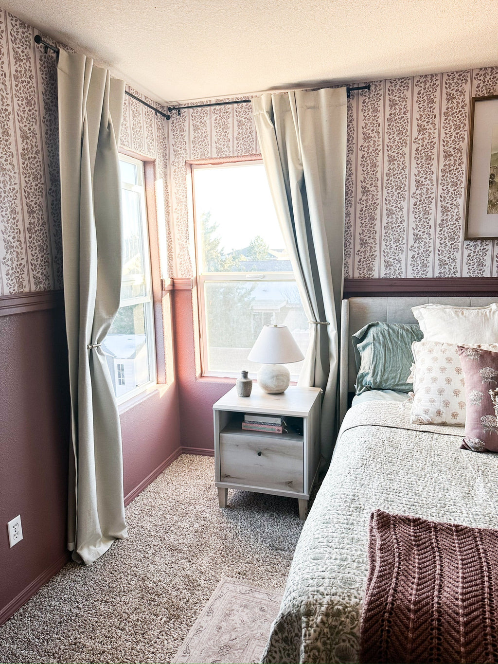 Bridget Floral Removable Wallpaper in Dusty-Rose & Pale-Blue