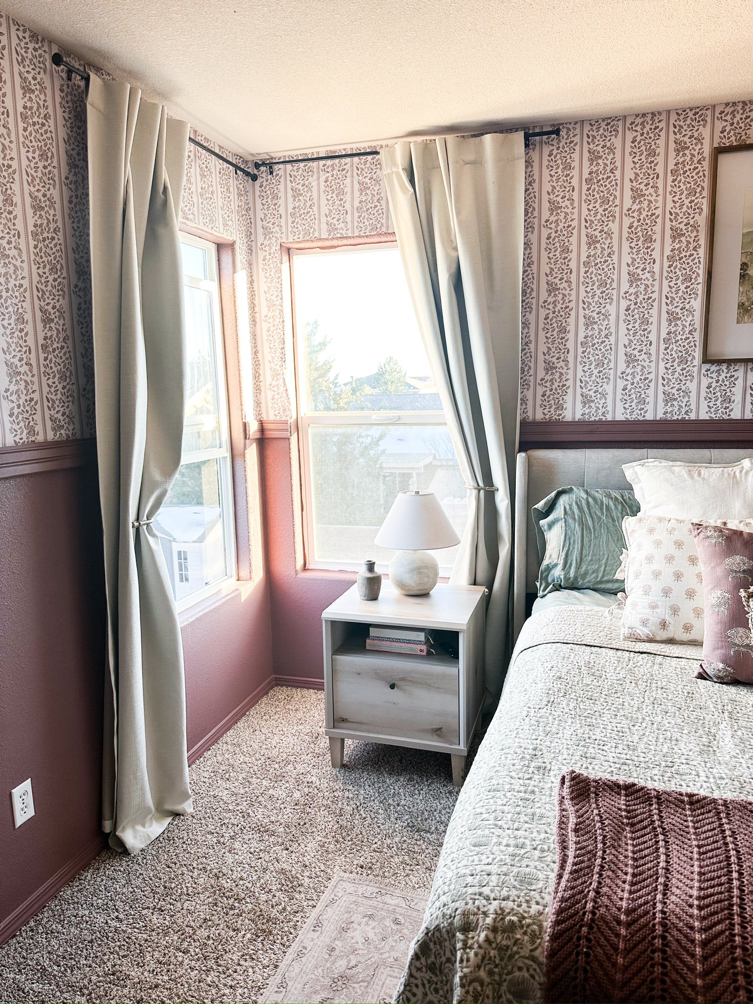 Bridget Floral Removable Wallpaper in Dusty-Rose & Pale-Blue