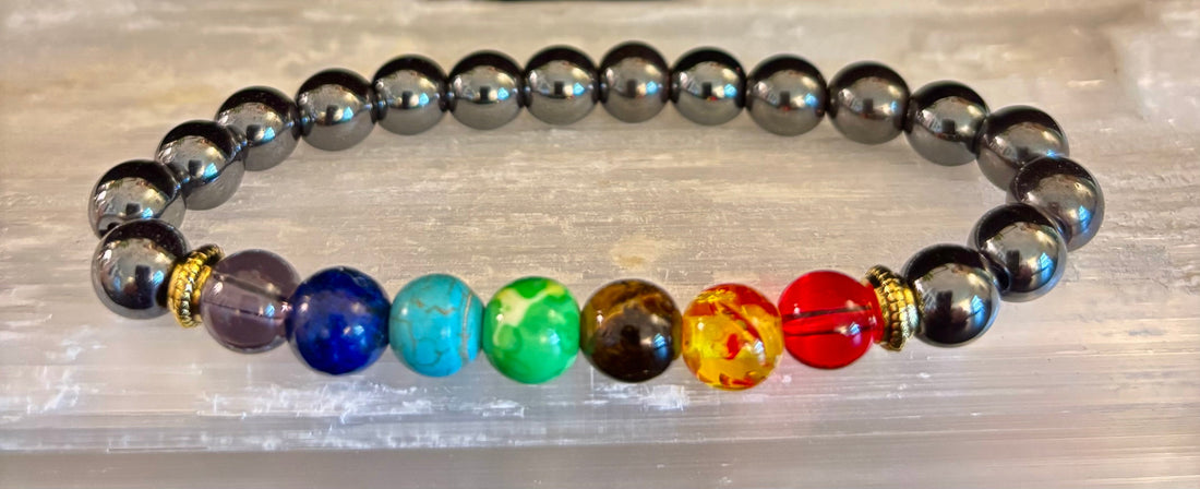 Chakra Healing Reiki-Infused Bracelet with Hematite - Grounding, Protection & Balance