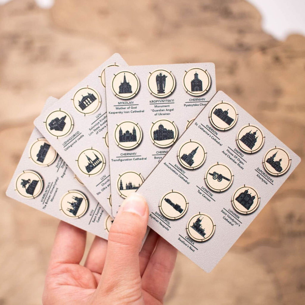Ukrainian Landmarks Wooden Pin Set - Minimalist Black & White Map Decor