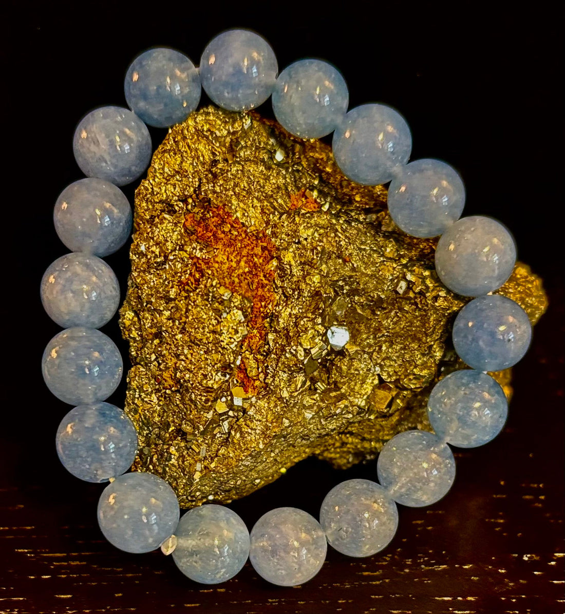 Aquamarine Beaded Bracelet – Reiki-Infused Calm, Clarity & Communication Jewelry (Medium Wrist)