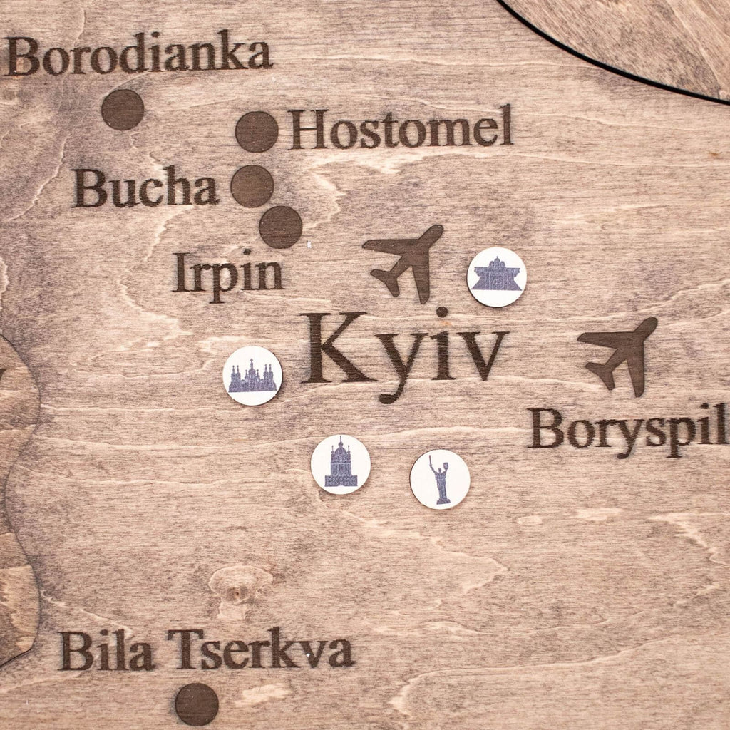 Ukrainian Landmarks Wooden Pin Set - Minimalist Black & White Map Decor