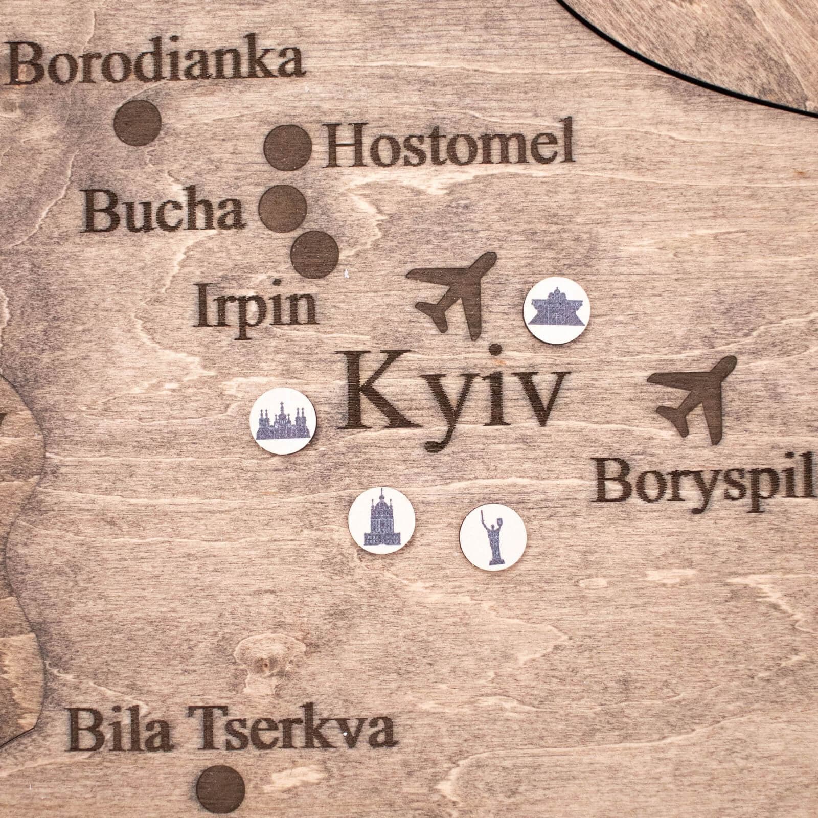 Ukrainian Landmarks Wooden Pin Set - Minimalist Black & White Map Decor