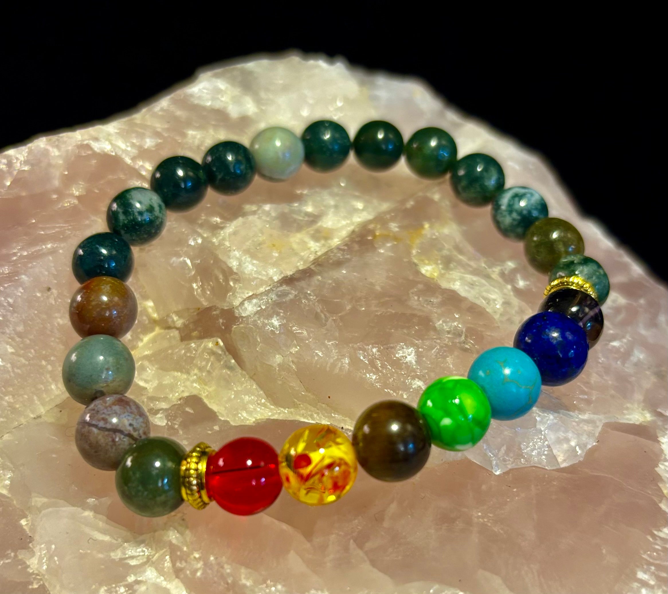 Chakra & India Onyx Reiki-Infused Healing Bracelet – Grounding Energy & Spiritual Balance