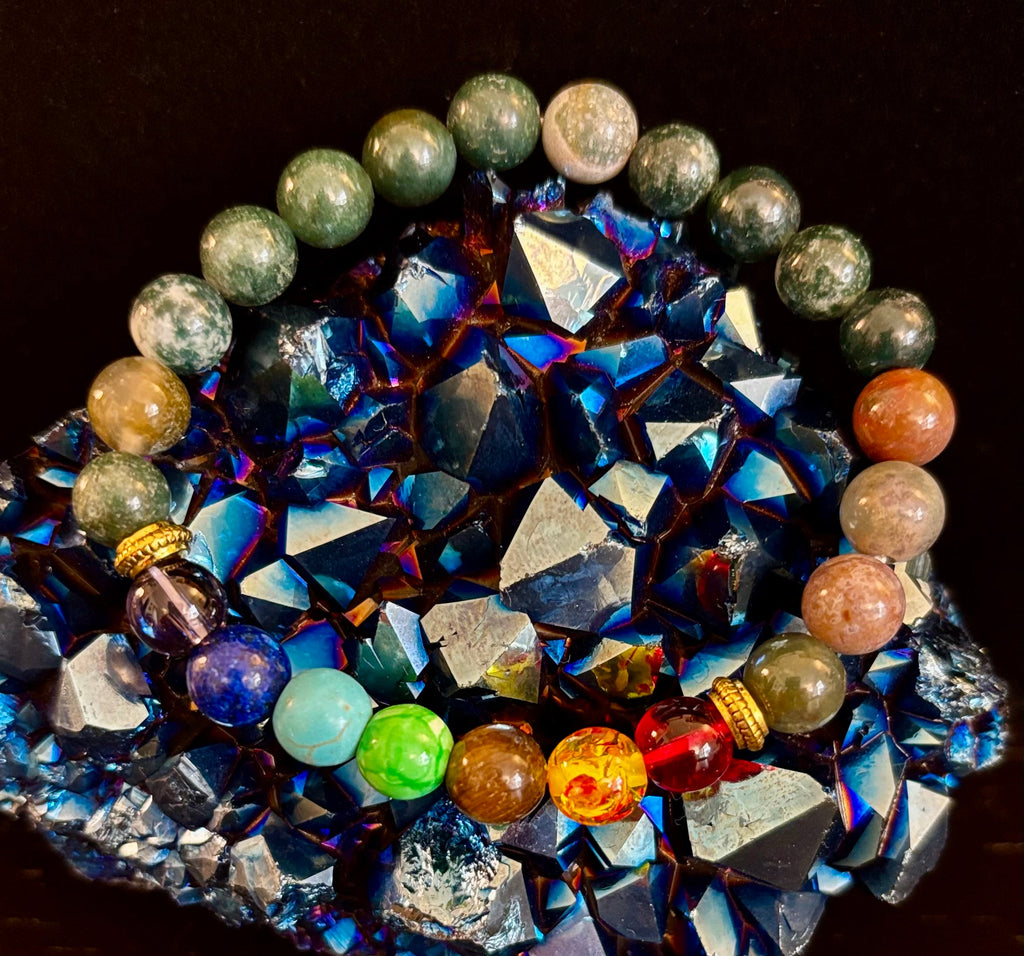 Chakra & India Onyx Reiki-Infused Healing Bracelet – Grounding Energy & Spiritual Balance