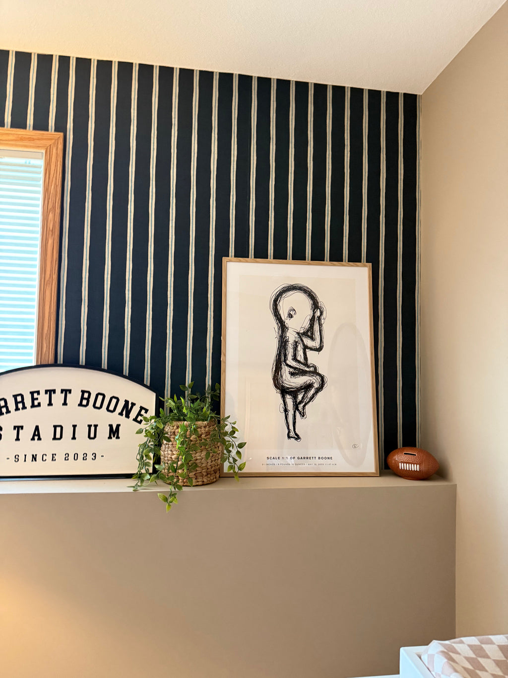 Drew Striped Wallpaper in Dark Teal, Deep Red & Off-White
