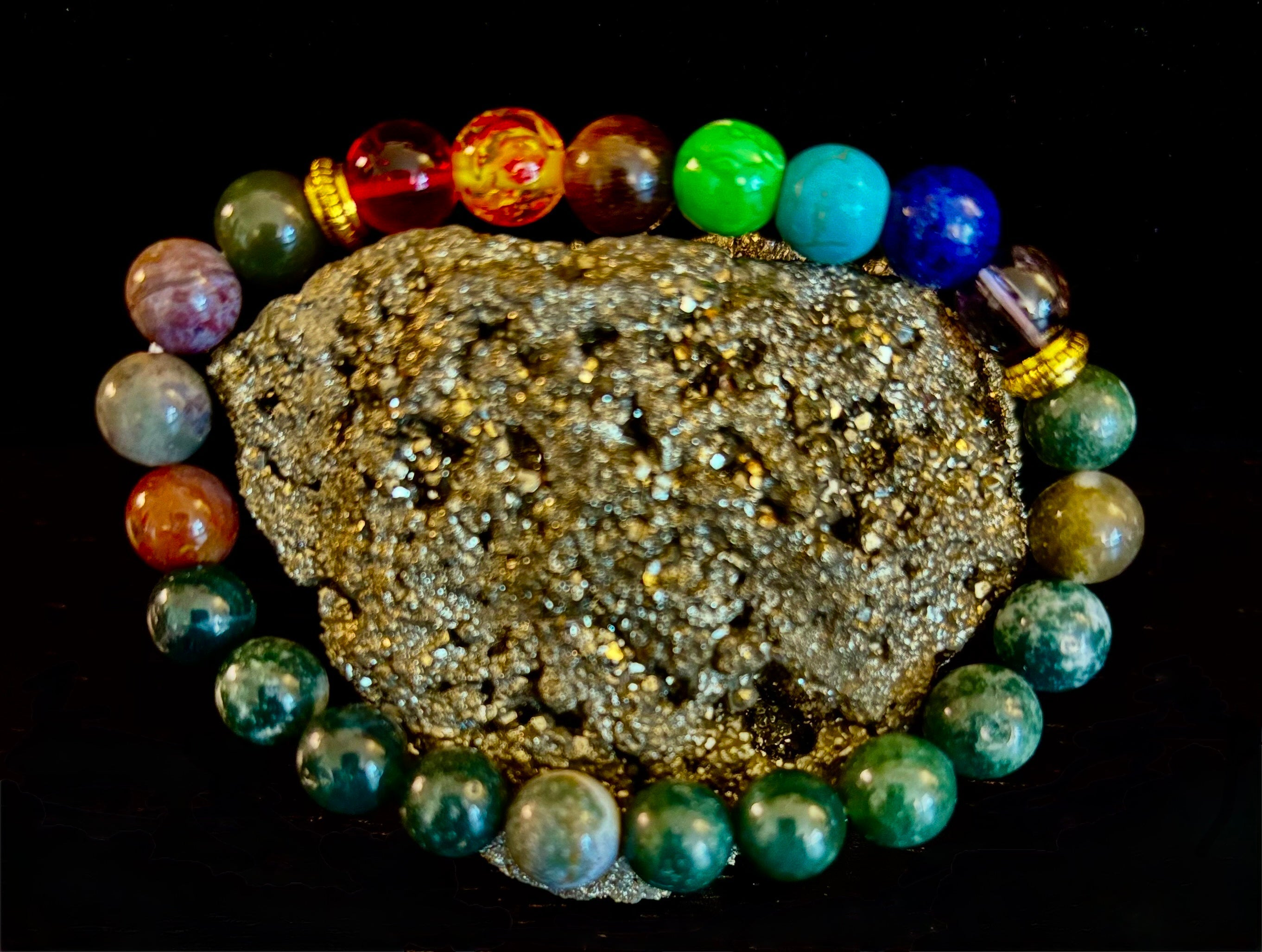 Chakra & India Onyx Reiki-Infused Healing Bracelet – Grounding Energy & Spiritual Balance