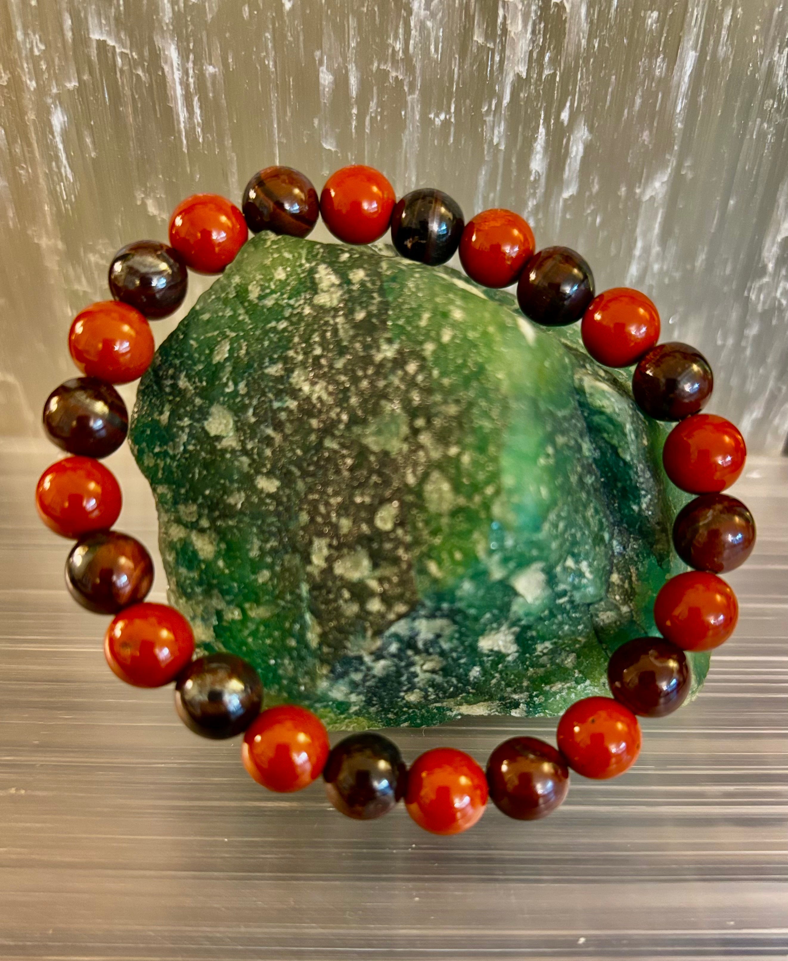 Powerful Protection Bracelet – Red Tiger Eye & Red Jasper Healing Bracelet (For Large Wrists)
